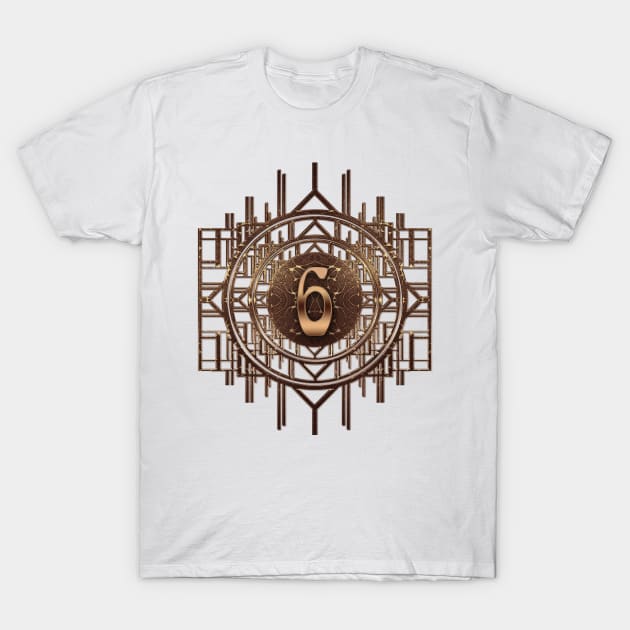 decadent retro 1920s art-deco design in gold with numeral six - numbers T-Shirt by designsbyxarah